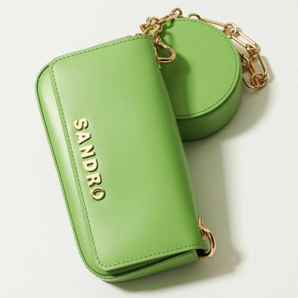 Sandro Handbags - Sandro Green Leather Crossbody Bag with Gold Hardware